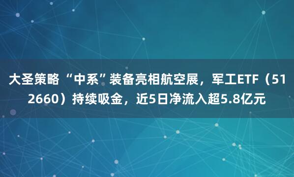 大圣策略 “中系”装备亮相航空展，军工ETF（512660）持续吸金，近5日净流入超5.8亿元